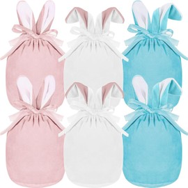 Easter Basket, Easter Bag, Easter Gifts, Children's Easter Decoration, Pack of 6 Easter Bags, Easter Basket, Bag with Rabbit Ears, for Gift Bag, Easter Gifts (Light Pink + Light Blue + White)