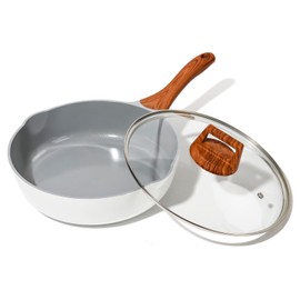 SC Cooker Frying Pans Nonstick with Lid, 10.2 inch Skillets and Frying pans,Ceramic Cooking Egg Pan with Pour Spout,Non Toxic Pan for all Stove,Induction,Gas,Pb, Cd PFOA Free (White, 10.2inches)