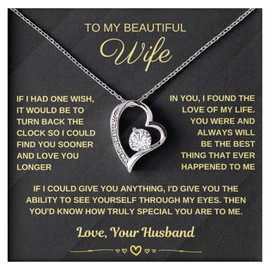 Momavo Jewelry To My Beautiful Wife, I could find you sooner and love you longer, Gift For Wife, Wife Husband Gift, Wife To be, Wife Necklace, Romantic Gift, Christmas Birthday Valentines Gift (Standard Box, 14k White Gold Finish)