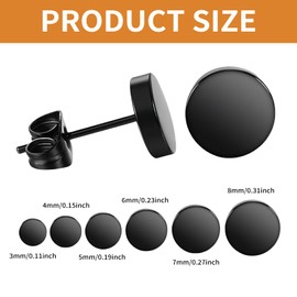12 Pairs Mens Earrings Studs,Black Stud Earrings for Men Piercing Earring Boys Stainless Steel Earings Hypoallergenic Men's Ear Hoop,Comfortable Small Ears Hoops,for Women (3mm 4mm 5mm 6mm 7mm 8mm)