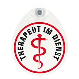 Schild, Autoschild Therapeut im Einsatz mit Saugnapf, 1,1mm wetterfestes Material 100 x 120 mm groß, von innen oder außen GREEN