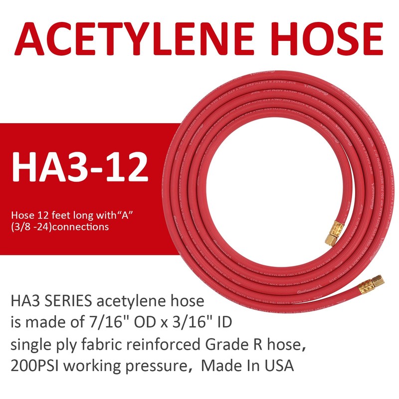 Goss HA3-12 Acetylene Hose, 12-Feet
