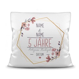 Tassendruck Wedding Anniversary Wooden Wedding Cushion - Design Yourself with Name & Date - 5 Years of Marriage, Gift Wedding, Anniversary, Anniversary - Wedding Cushion White Fluffy, 40 x 40 cm I