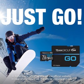 TEAMGROUP GO Card 256GB MicroSDXC UHS-I U3 V30 4K for Action Cameras & Drone High Speed Flash Memory Card with Adapter for Outdoor Sports&Vlog, 4K Shooting,GoPro&Insta360&DJI TGUSDX256GU303