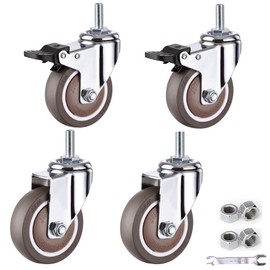 Swivel Castor,Furniture Caster,M12x25mm Threaded Stem Bolt Caster,Moving Caster Wheels,Small Castor Wheels,Trolley Wheels in TPE Rubber,Heavy Duty Castors,4Pcs(brake50mm/2in) (Color : Brake+Universal