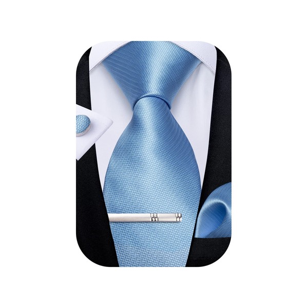 DiBanGu Mens Silk Necktie Solid Color Tie and Pocket Square