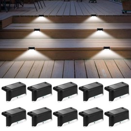 K JINGKELAI Solar Deck Lights Outdoor 10 Pack, Step Lights LED Waterproof Lighting, Solar Lights for Outdoor Stairs, Path, Deck, Patio, Yard, Step, Fence, Porch