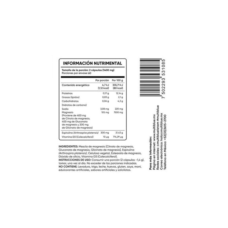 MultiBlue Triple Magnesio con 120 Cápsulas de 700 mg Combinacion