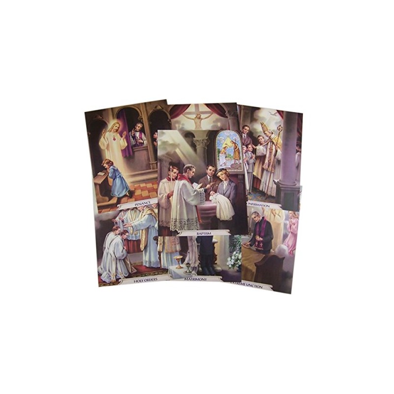 Catholic Posters The Seven Sacraments Illustrated Cardstock Poster Set, 7