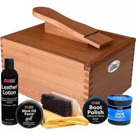 FOOTMATTERS Hardwood Boot & Shoe Care Shine Box - Polish & Waterproof Kit
