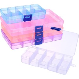 Naler 5 Cajas de JoyerÍa Organizador Caja de Almacenamiento de Plástico Ajustable 10/15 Compartimentos Organizador de Joyas, 5 Colores