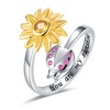 HUAIYU Sterling-Silver Ladybug Sunflower Ring Gifts - Engraved With You