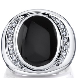 PEORA Men's Genuine Black Onyx Godfather Signet Ring 925 Sterling Silver, Large 15x12mm Oval Shape Size 10, Premium Men's Ring, Modern, Durable w/Jewelry Box, Gifts for Men