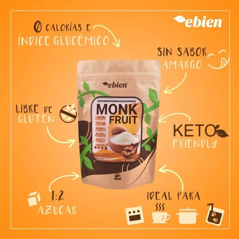 Ebien Monk Fruit Fruta Del Monje Ebien 400g Keto Sustituto