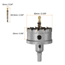 HARFINGTON Carbide Hole Saw Kit 60mm (2-3/8") Metal Hole Cutter Set with 5pcs Center Drill Bits Springs 1pcs Wrench for Stainless Steel Copper Iron Aluminum