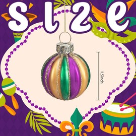 Watayo 12 PCS Mardi Gras Glass Ball Ornaments-1.5 Inch Mardi Gras Glitter Hanging Ball- New Orleans Purple Green Gold Ornaments for Mardi Gras Holiday Masquerade Party Decorations