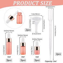 GORGECRAFT 15Pcs 5ml 3ml 1ml Pink Frosted Glass Sample Dropper Bottles Essential Oil Dropping Bottles Rose Gold Aluminum Alloy Cap Perfume Liquid Holder with 2ml Plastic Dropper Plastic Funnel Hopper