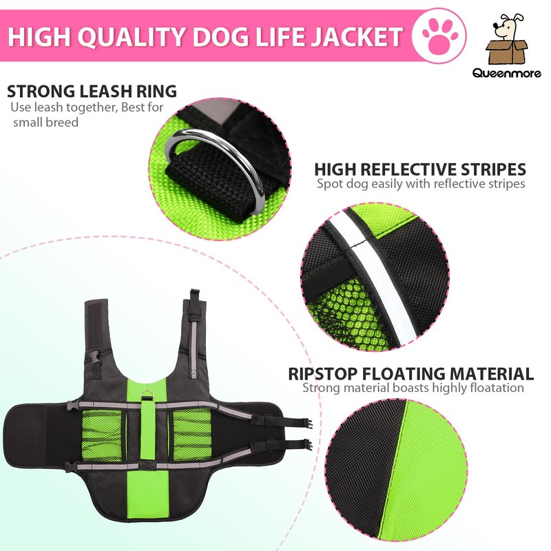 Queenmore Dog Life Jacket Lifesaver Preserver High Buoyancy with Emergency