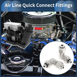 INFINAUTO Push to Connect Air Fittings 1/4" 90 Degree Air Line Quick Joint Nickel-plated Copper M5 2 Pcs Silver Tone