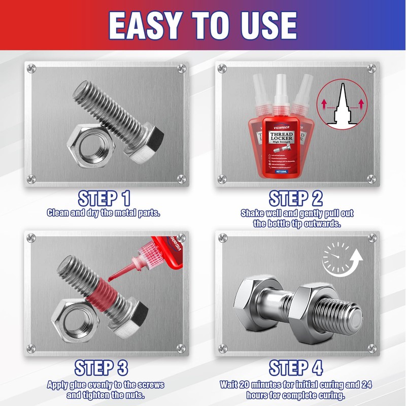 Vigorder Thread Lock Medium and High Strength, Thread Locker for