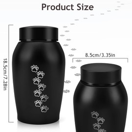 Lyvrooz Large Pet Urn, Pet Cremation Urns, Metal Paw Print Urn for Pets, Cat Cremation Urn Black Memorials Pet Urns for Large Dogs and Cats Ashes Holder Remembrance Gift, Stainless Steel