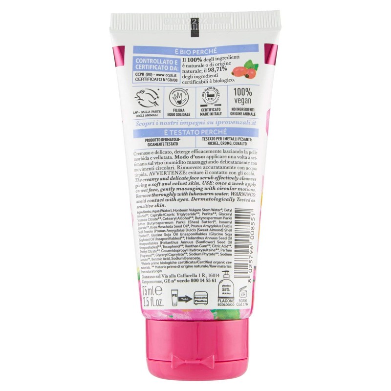 I Provenzali Organic Facial Scrub with Mosqueta Rose 75ml