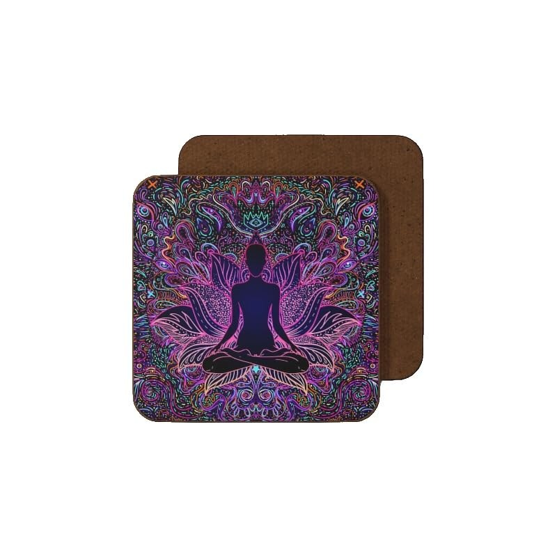 Bohemian Boho 4 Coaster Set Meditating Buddha Yoga Lotus Position