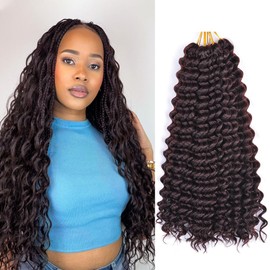 Crochet Braid Hair 18Inch 8Packs Ocean Wave Crochet Hair Deep Wave Crochet Hair Synthetic #4 Chocolate Brown Curly Hair Extensions(18inch,8pack,#4)