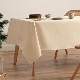 GAMUSI Tablecloth Christmas Plain Gold Thread Dining Table Square Christmas Decoration 140 x 140 cm Ecru