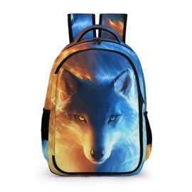 GNEW Wolf Backpack for Kids Boys Girls, Cool Ice and Fire Wolf Backpack, Cool Wolf School Backpack, Water Resistant Daypack Travel Backpack for Elementary Middle High School Students, 16.5 Inch