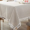 Plenmor Cotton Linen Table Cloth Stripe Tassel Rectangle Tablecloth Dust-Proof