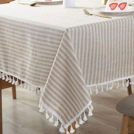 Plenmor Cotton Linen Table Cloth Stripe Tassel Rectangle Tablecloth Dust-Proof Table Cover for Kitchen Dinning Tabletop Decoration (140cm x 180cm, Red)