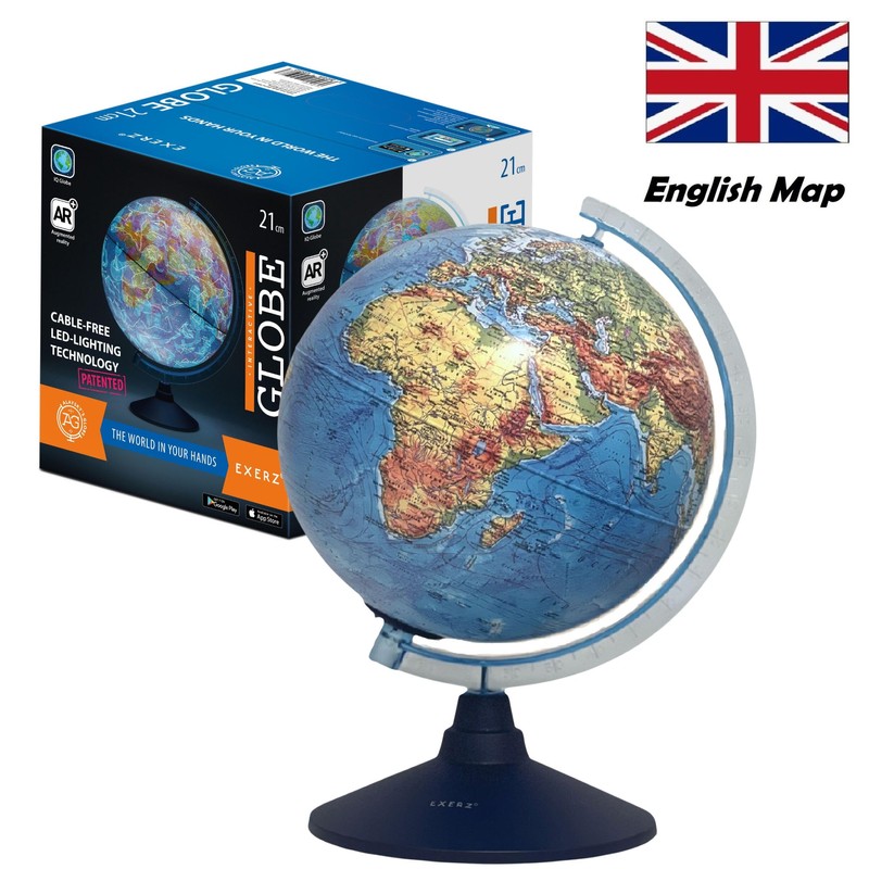 Exerz 21cm Illuminated Globe - Physical Map Daytime/Constellation Stars with