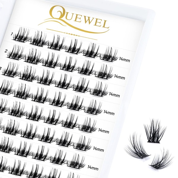QUEWEL Individual Eyelashes, Individual Eyelash Clusters, Lashes, D Curl, 14