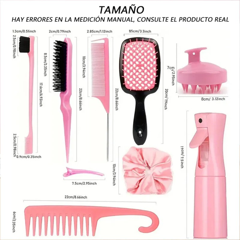 Kit 12 Piezas Peines Cepillos Atomizador Y Pinzas Cabello