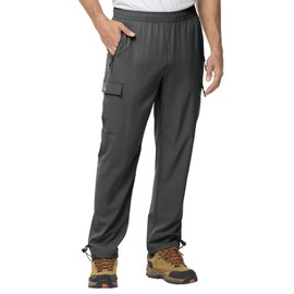 TBMPOY Men's Lightweight Hiking Travel Pants Cargo Pockets Quick Dry Stretch Water Resistant Fishing Outdoor Work with 5 Pockets (Dark Grey,L)