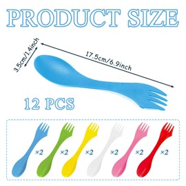 SYEYCW 12 Pcs Plastic Forks, Spork Camping Cutlery Set, Portable and Reusable Spork, Lightweight and Strong Spoon Fork for Outdoor, Camping, Backpacking Hiking, Travel, 6 Colors
