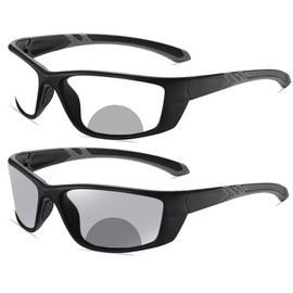 Sports Transition Photochromic Bifocal Reading Glasses for Men Wrap Around Design Safety Glasses with Readers sunglasses (black, 1.25, x)
