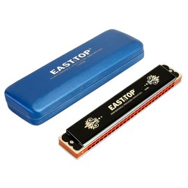EAST TOP Harmonica Double Tone Tremolo Harmonica A3 24 Hole Expert Stainless Steel Leather Case Clean Cloth High Airtight for Beginners and Advanced Students (T2406K-A)