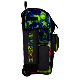 Boombah Rolling Superpack Baseball/Softball Gear Bag - Telescopic Handle - Holds 4 Bats - Wheeled Version - USA Softball Ballpark Black/Royal Blue/Red