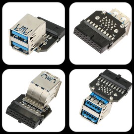 CERRXIAN 2 x 19 Pin to Dual USB 3.0 A Adapter, Desktop Motherboard 19/20 Pin Prot to Dual USB 3.0 Female Vertical PCBA Type
