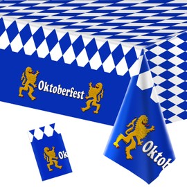 1 Pack Bavarian Oktoberfest Party Tablecloth Decorations, Plastic Rectangular Blue and White Bavarian Flag Check Table Cover, Background for Oktoberfest Party Decorations and Supplies, 54×108 Inches