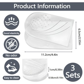 Roucerlin 3 Pair 2 Layers Gel Adjustable Orthopedic Heel Lift for Leg Length Discrepancy, Medial & Lateral Heel Wedge Inserts Insoles for Supination Pronation, Shoe Lifts for Uneven Legs (Clear, S)