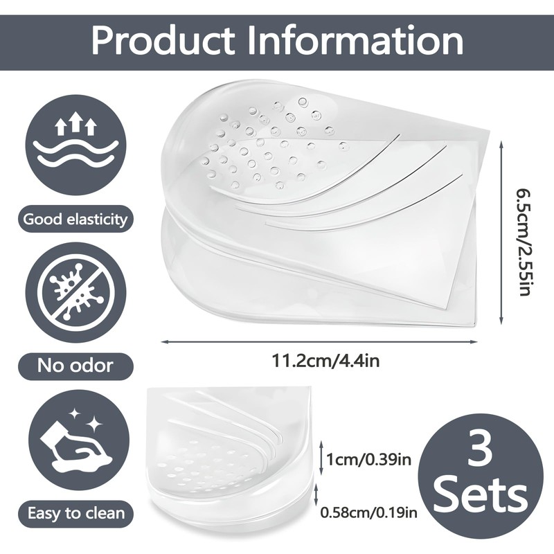 Roucerlin 3 Pair 2 Layers Gel Adjustable Orthopedic Heel Lift