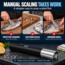 Cordless Electric Fish Scaler with Stainless Steel Roller – Rechargeable Waterproof Fish Scale Remover for Kitchen and Fishing