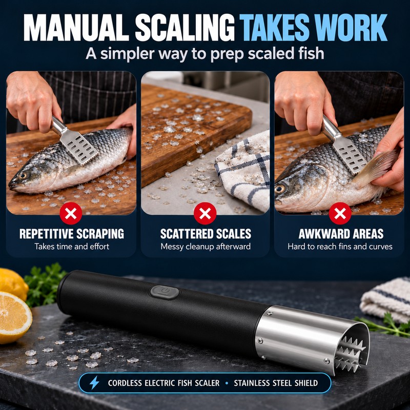 Cordless Electric Fish Scaler with Stainless Steel Roller – Rechargeable