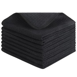 VIVOTE Microfibre Cloths Barista Cloth Black Waffle Cloth Dish Cloth Washable Dish Cloth for Kitchen Thick Household Cleaning Cloth Lint Free 30 cm x 30 cm Pack of 8