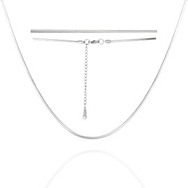 Dreamtimes Herringbone Flat Snake Magic Chain Necklace Vintage Shiny Chain for Men and Women Herringbone Necklace Dainty Simple Necklace Choker Necklaces (Silver-2MM-45CM)