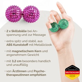 2 x DBT Skills Hedgehog Ball, Magnetic High Stress Acupressure Ball, Pink/Green, 32 mm Diameter, for Stress Relief or Massage, Against Tension and for More Mobility and Concentration