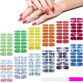 Maitys 168 Pcs 12 Sheets Full Wrap Nail Stickers Polish Strips Gradient Stickers Glitter Self Adhesive DIY Gel Nail Strips Decals with 1 Pcs Fingernail Files for Holiday Decor(Fresh Style)